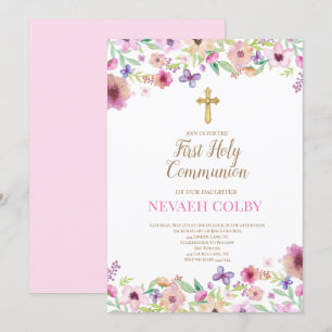 Cartes d'invitation florales pour la première comm