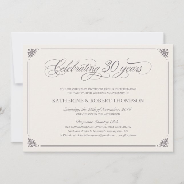 Cartes d'invitation formelles pour le 30e annivers (Devant)