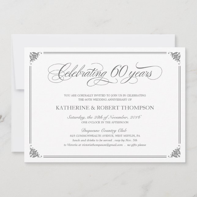 Cartes d'invitation formelles pour le 60e annivers (Devant)