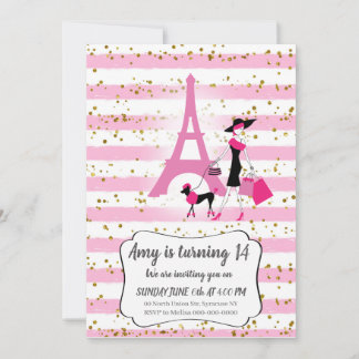 Cartes d'invitation françaises roses pour fille