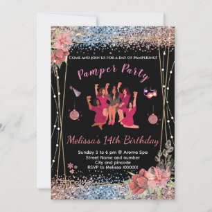 Cartes d'invitation glitter rose/noir pour fête de