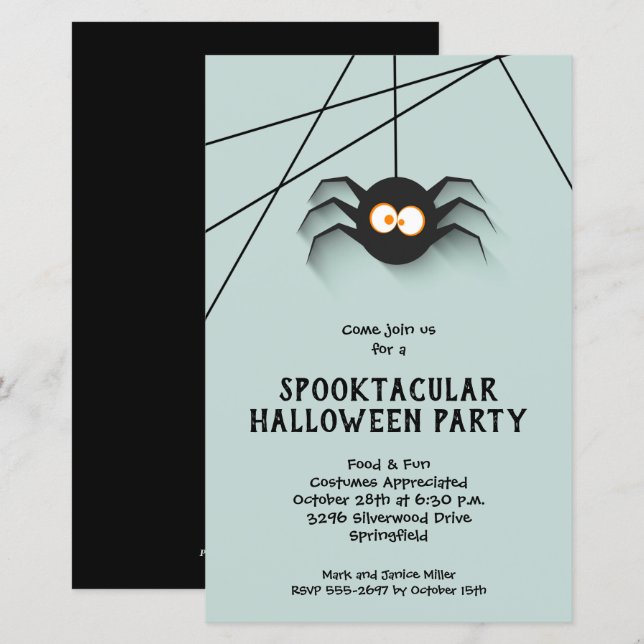 Cartes d'invitation Halloween araignée fantastique (Devant / Derrière)