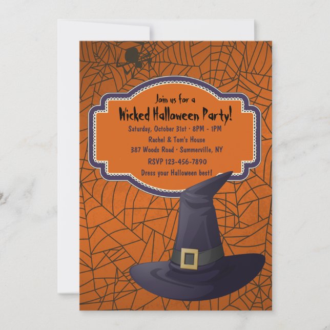 Cartes d'invitation Halloween Chapeau de Sorcière (Devant)