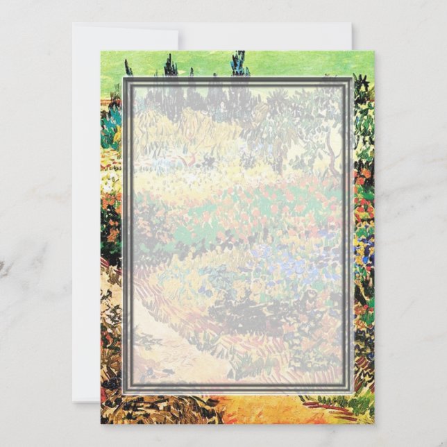 Cartes d'invitation. Jardin fleuri avec chemin (Devant)