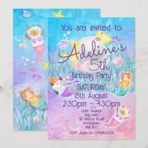 Cartes d'invitation Magiques de Chat Sirène