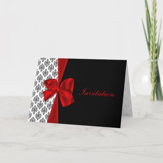 cartes d'invitation mariage damassé rouge (Devant)