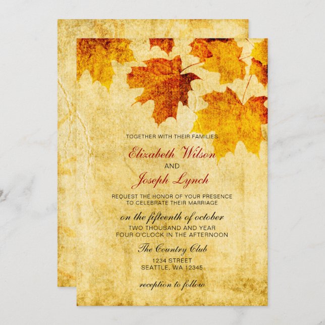 cartes d'invitation mariage de automne rustique (Devant / Derrière)