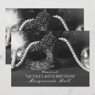 Cartes d'invitation Mascarade Noir & Blanc Masque 