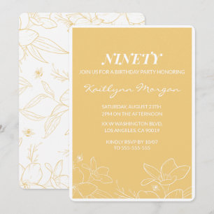 Cartes d'invitation modernes pour 90 ans Fleurs Ja
