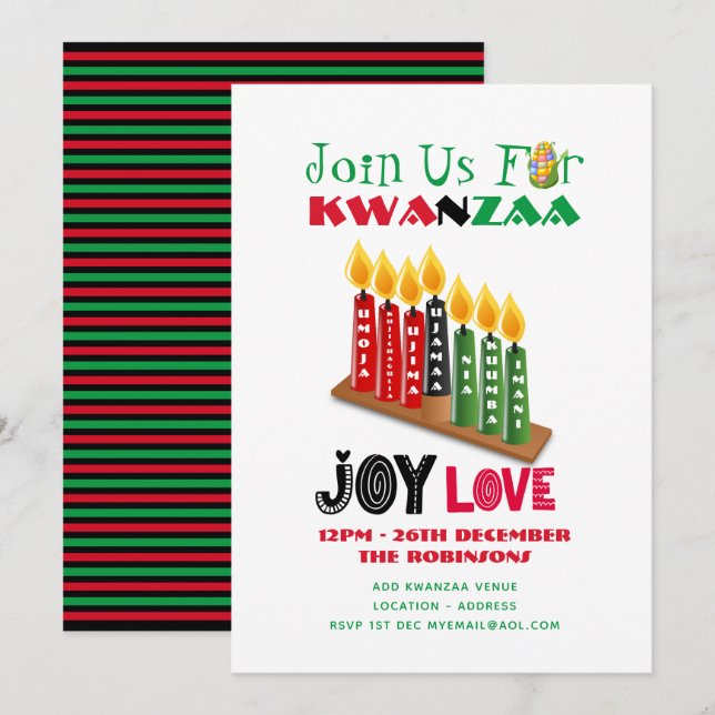 Cartes d'invitation modernes pour la fête KWANZAA  (Devant / Derrière)