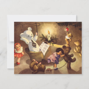 Cartes d'invitation Noël vintage et ours en peluch