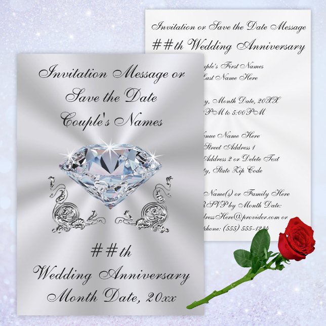 Cartes d'invitation ou faire-part pour un annivers (Diamond Anniversary Invitations. 60th Anniversary Invitations, 75th Anniversary Invitation or 10th.)