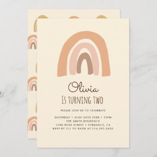 Cartes d'invitation Pastel Boho Rainbow 2nd Birthd