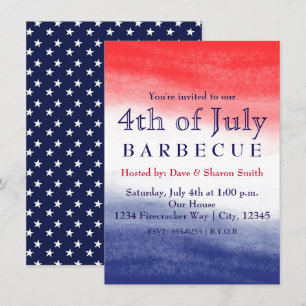 Cartes d'invitation patriotiques aquarelle rouge b