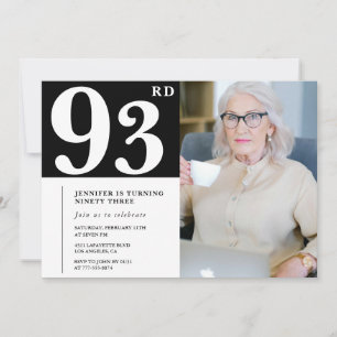 Cartes d'invitation photo 93e anniversaire noir et