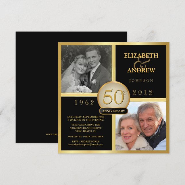Cartes d'invitation photo élégantes pour les 50 an (Devant / Derrière)