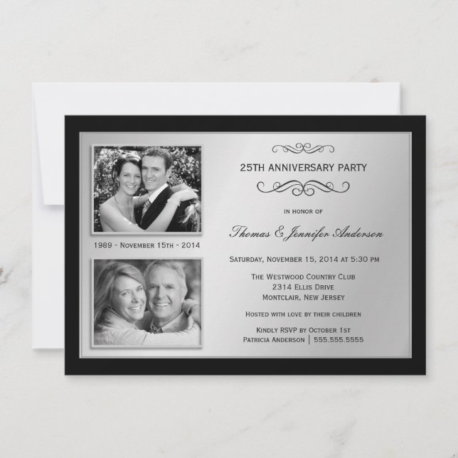 Cartes d'invitation photo pour le 25e anniversaire (Devant)