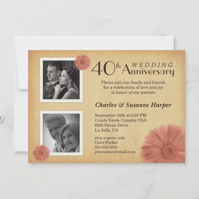 Cartes d'invitation photo pour les 40 ans avec mot (Devant)