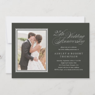 Cartes d'invitation photo sombre classique 25e ann