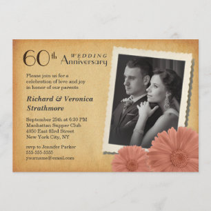 Cartes d'invitation photo vintage pour 60e anniver