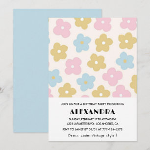 Cartes d'invitation pour 14 ans Retro Bleu Floral