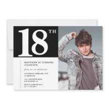 Cartes d'invitation pour 18 ans noires Moderne Chi