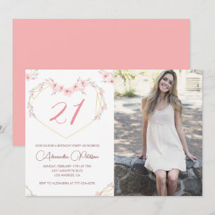 Cartes d'invitation pour 21 ans Bohème Floral Phot