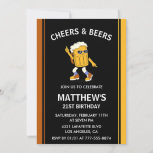 Cartes d'invitation pour 21 ans Cheers and Beers D