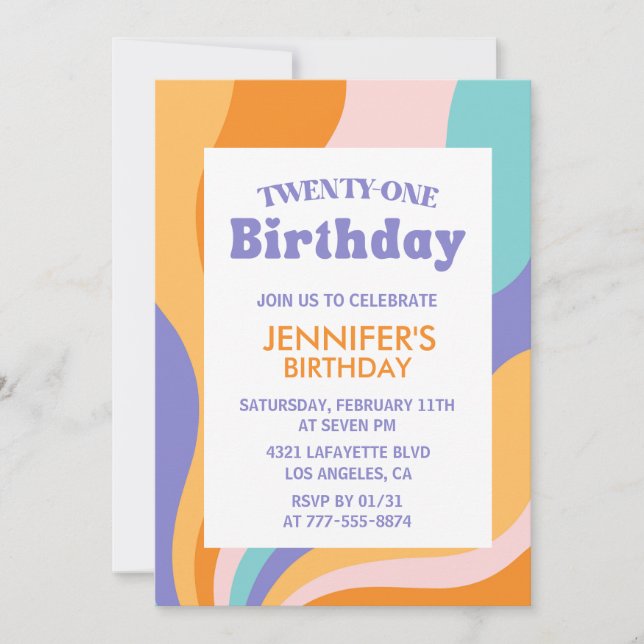 Cartes d'invitation pour 21 ans Rétro Ondulées     (Devant)