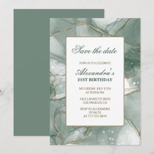 Cartes d'invitation pour 21 ans Save the date Vert