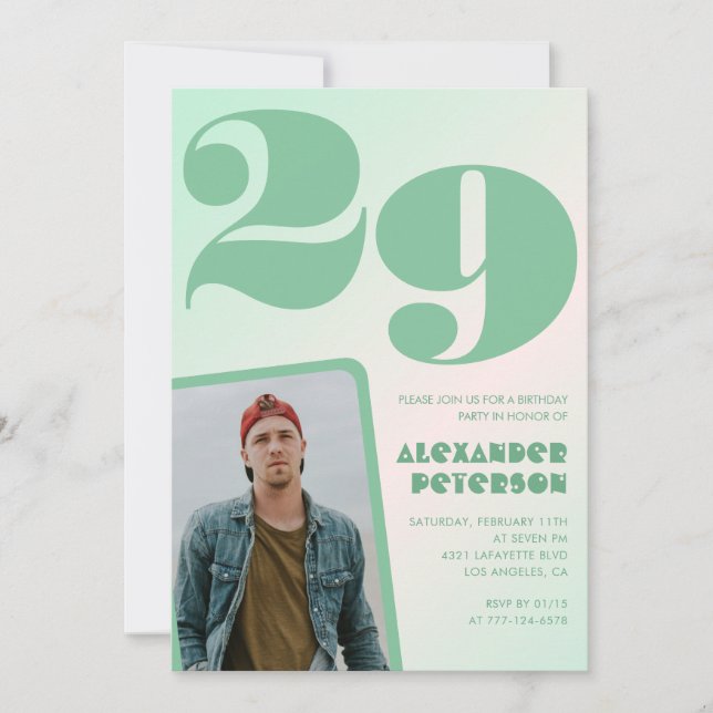 Cartes d'invitation pour 29e anniversaire avec un  (Devant)