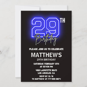 Cartes d'invitation pour 29e anniversaire Neon Bla