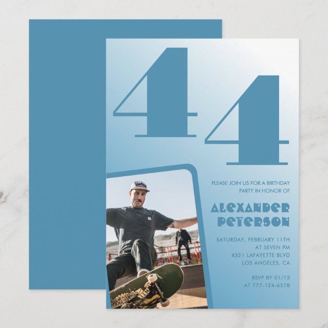 Cartes d'invitation pour 44 ans avec dégradé de ph (Devant / Derrière)
