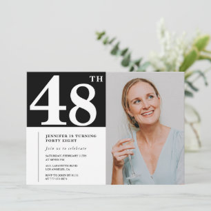 Cartes d'invitation pour 48 ans avec photo en noir
