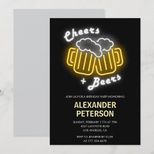 Cartes d'invitation pour 75 ans Cheers Beers Neon