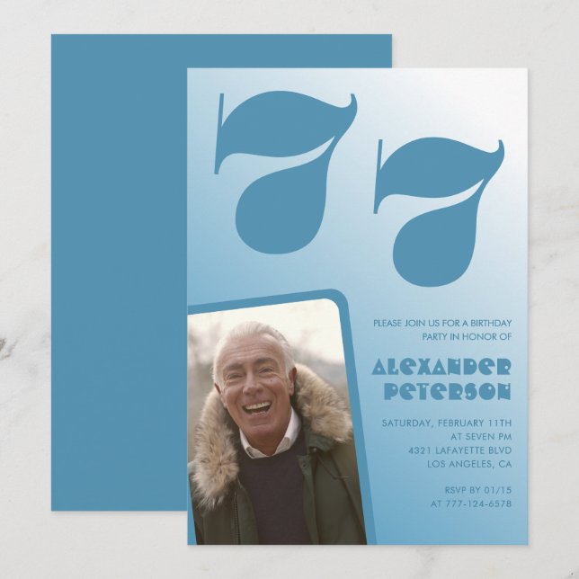 Cartes d'invitation pour 77 ans avec photo et dégr (Devant / Derrière)