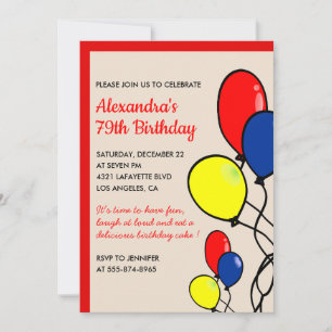 Cartes d'invitation pour 79 ans avec des ballons r