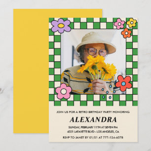 Cartes d'invitation pour 80 ans Fleurs Rétro Groov