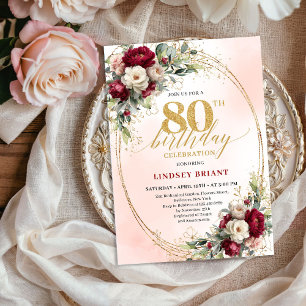 Cartes d'invitation pour 80e anniversaire Burgundy