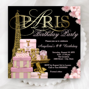 Cartes d'invitation pour anniversaire à Paris rose