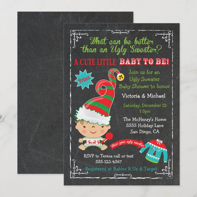 Cartes d'invitation pour Baby Shower avec un pull  (Devant / Derrière)
