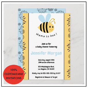 Cartes d'invitation pour Baby shower Bee maman abe