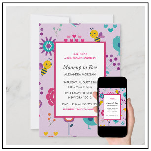 Cartes d'invitation pour Baby shower Bee Maman abe