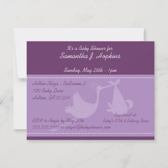 Cartes d'invitation pour Baby shower de cigogne po (Devant)