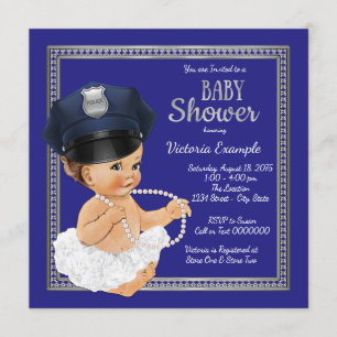 Cartes d'invitation pour Baby Shower Fille Policie