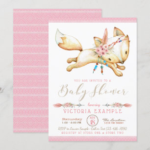 Cartes d'invitation pour Baby Shower Fille Renard