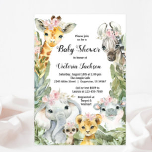 Cartes d'invitation pour Baby Shower Fille Safari