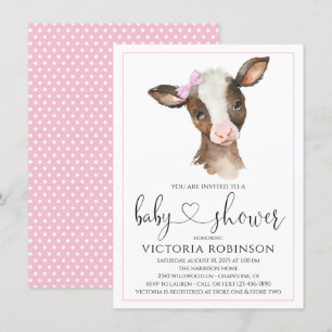 Cartes d'invitation pour Baby Shower Fille Vache M