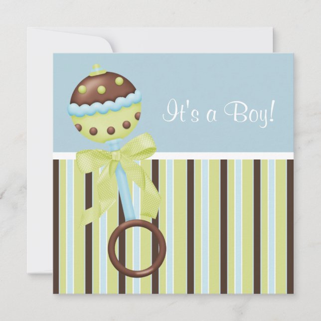 Cartes d'invitation pour Baby Shower Garçon Vert M (Devant)