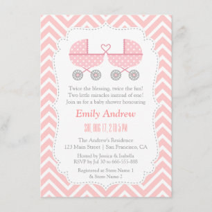 Cartes d'invitation pour Baby Shower Jumeaux Fille